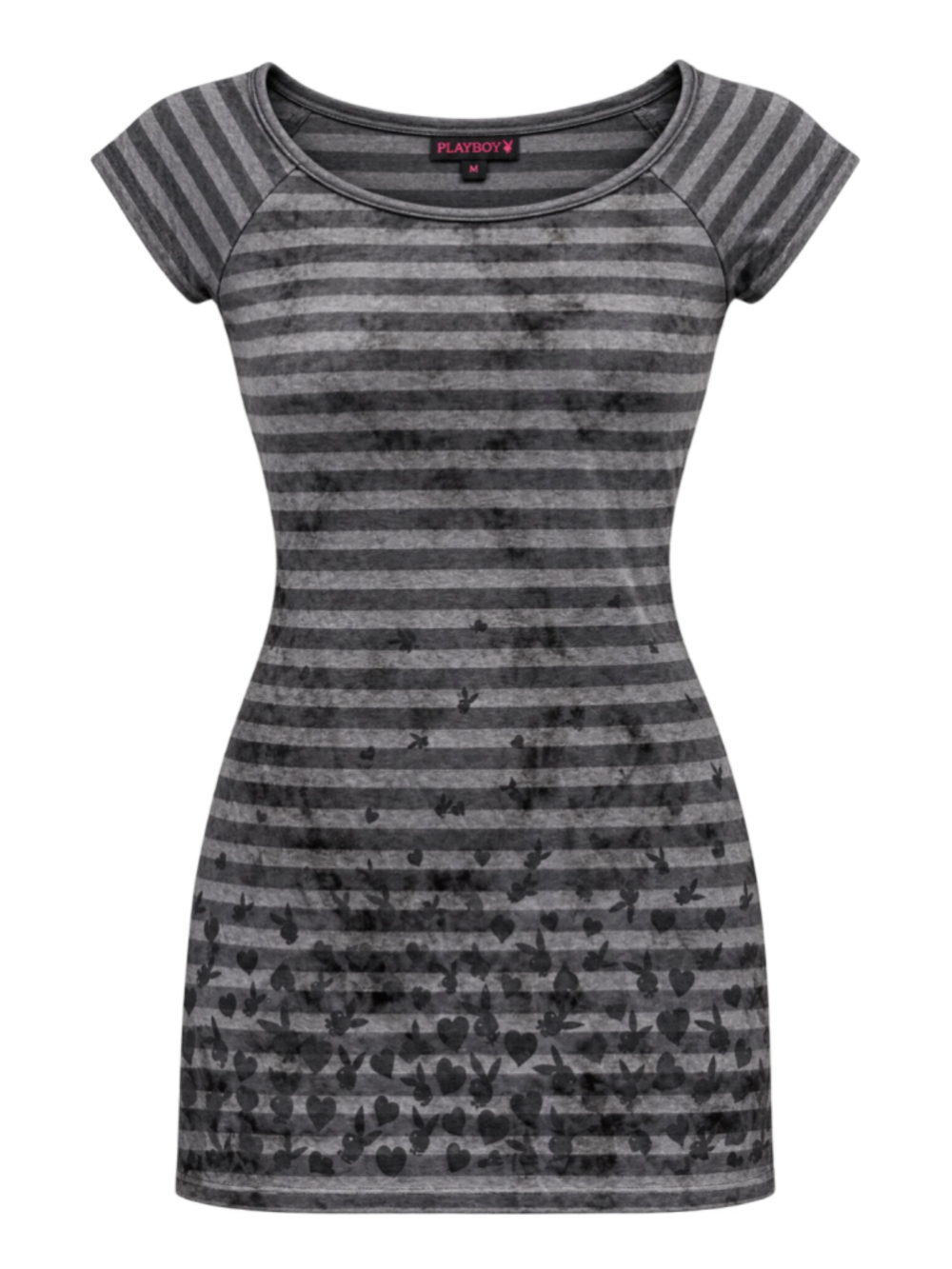 Women's Playboy Striped Short Sleeve Tee, Size M, Grey and black
328